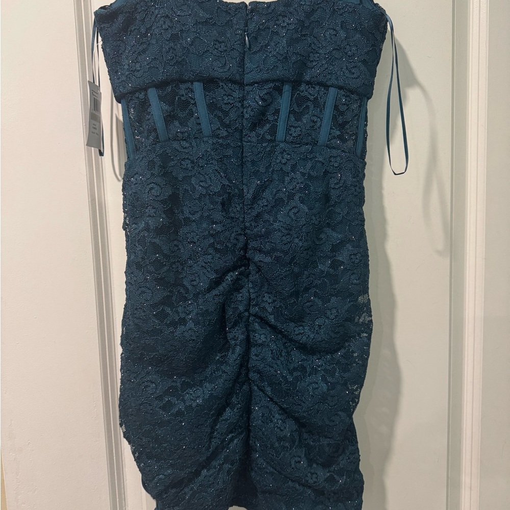 Hoco Elegant Lace Teal Dress View 4